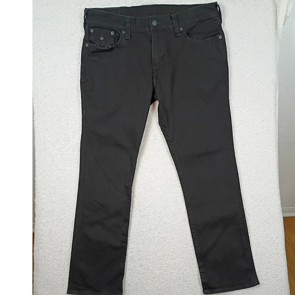 True Religion Ricky Relaxed Straight Men 38X32 Shadow Black Flap Pocket Street